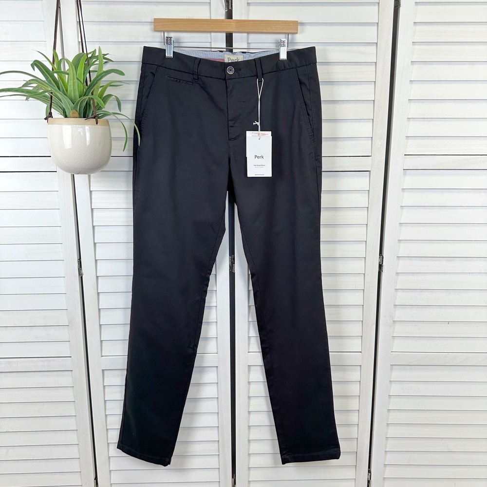 New Perk Feel Good Chinos Slim‎ Fit Stretch Solid Black Pants Mens Size 34x30